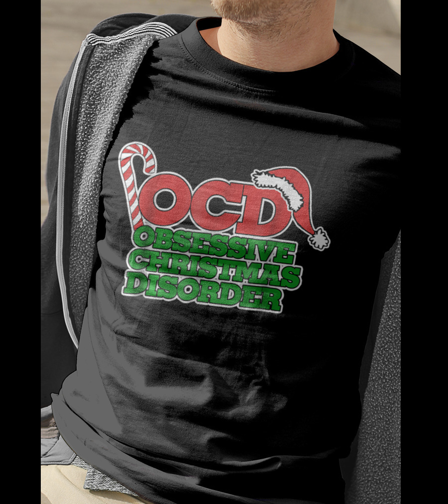 OCD Obsessive Christmas Disorder Candy Cane Santa Hat T-Shirt