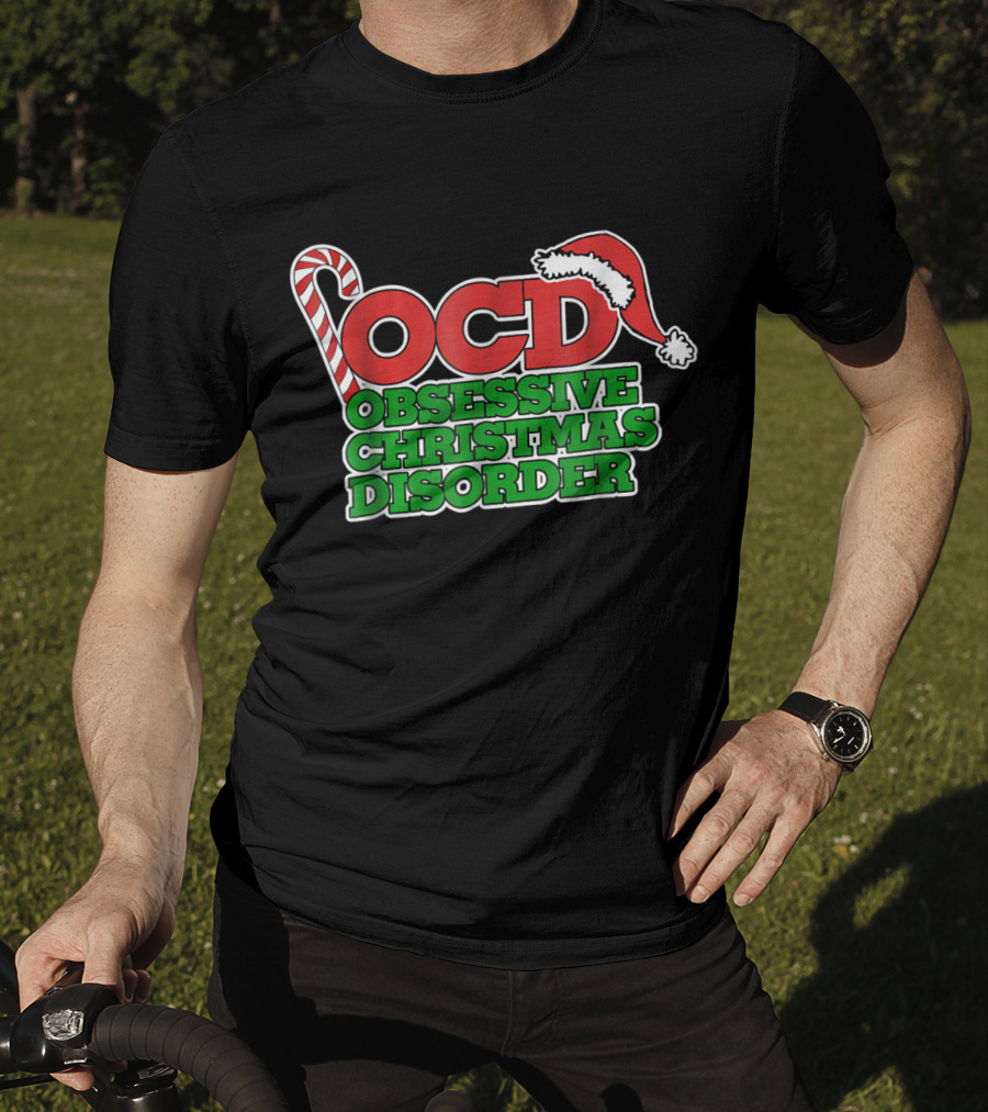 OCD Obsessive Christmas Disorder Candy Cane Santa Hat T-Shirt