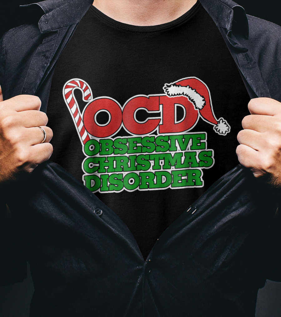 OCD Obsessive Christmas Disorder Candy Cane Santa Hat T-Shirt
