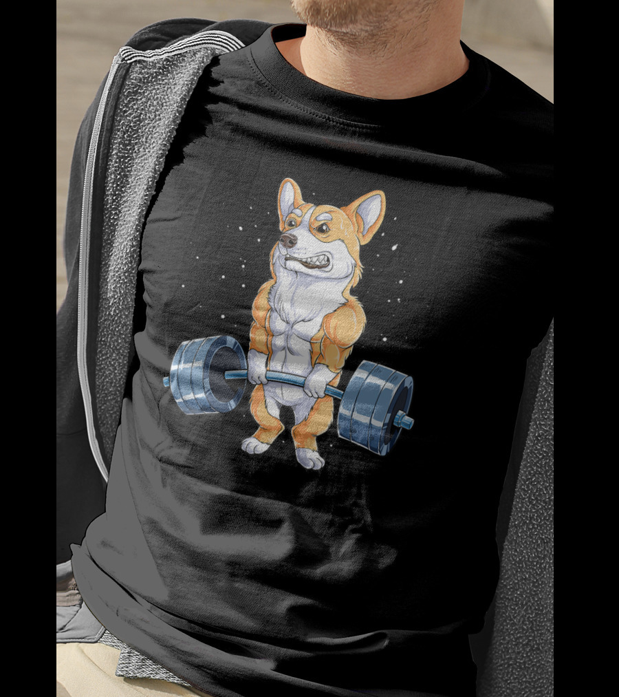 Corgi Weightlifting Deadlift Fitness Muscle Dog Lifting Barbell T-Shirt