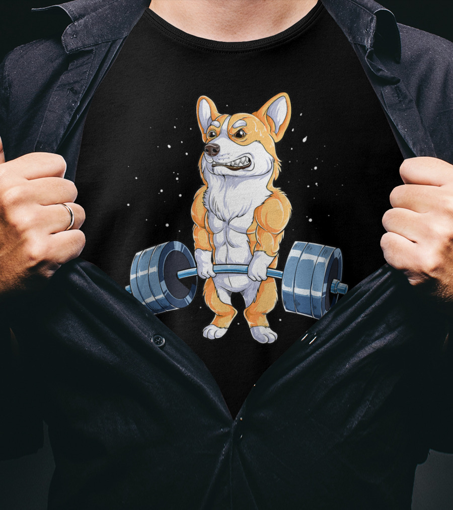 Corgi Weightlifting Deadlift Fitness Muscle Dog Lifting Barbell T-Shirt