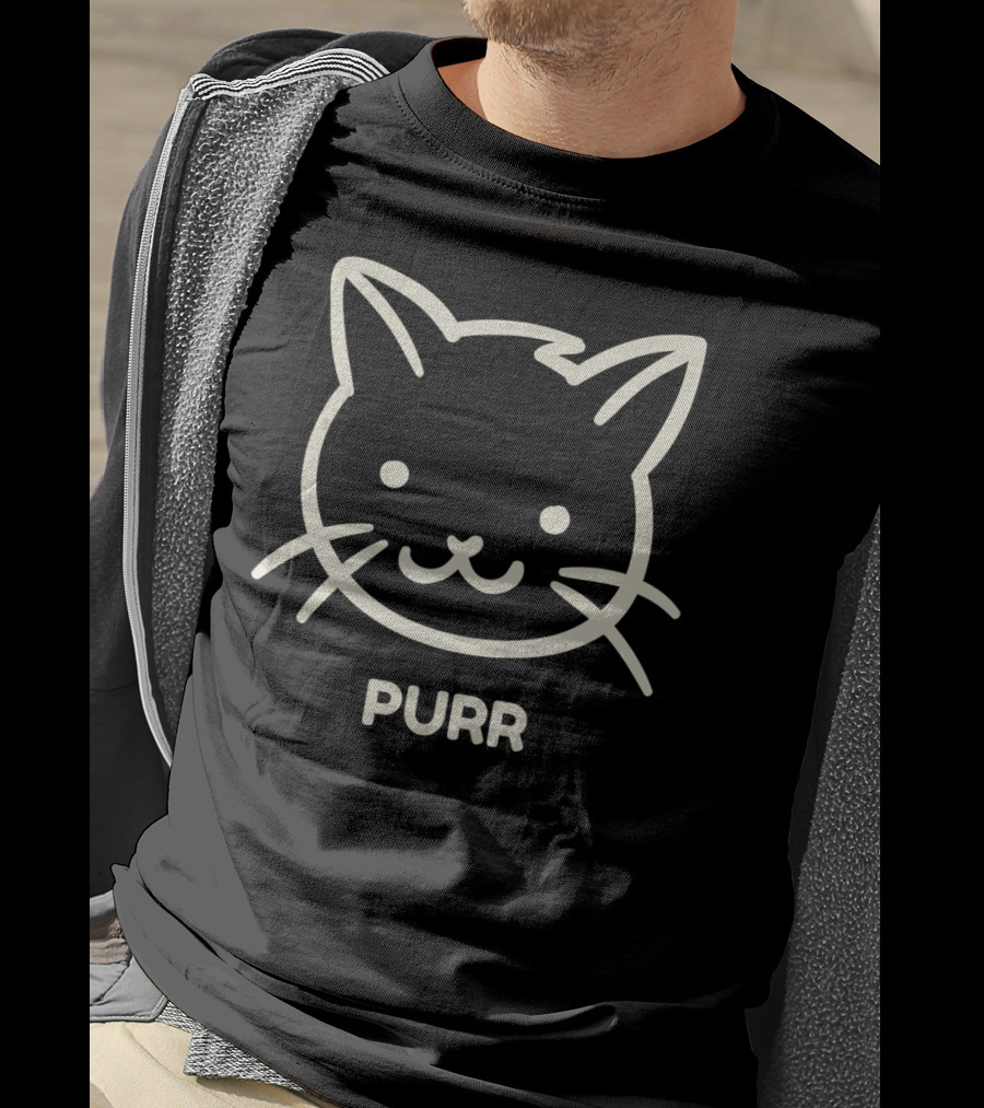 Funny Cat Face Purr Outline Drawing T-Shirt