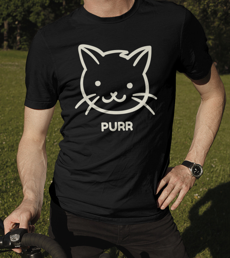 Funny Cat Face Purr Outline Drawing T-Shirt