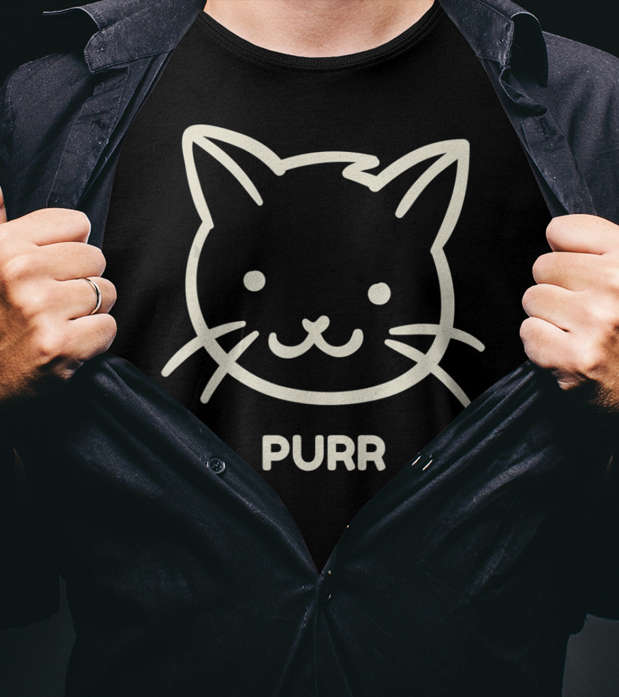 Funny Cat Face Purr Outline Drawing T-Shirt