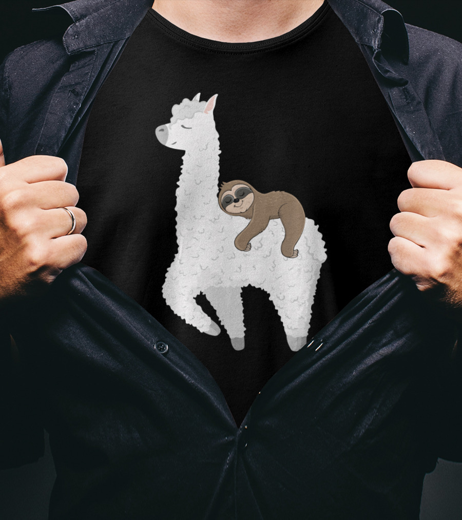 Sloth Best Friends Riding Llama Alpaca T-Shirt