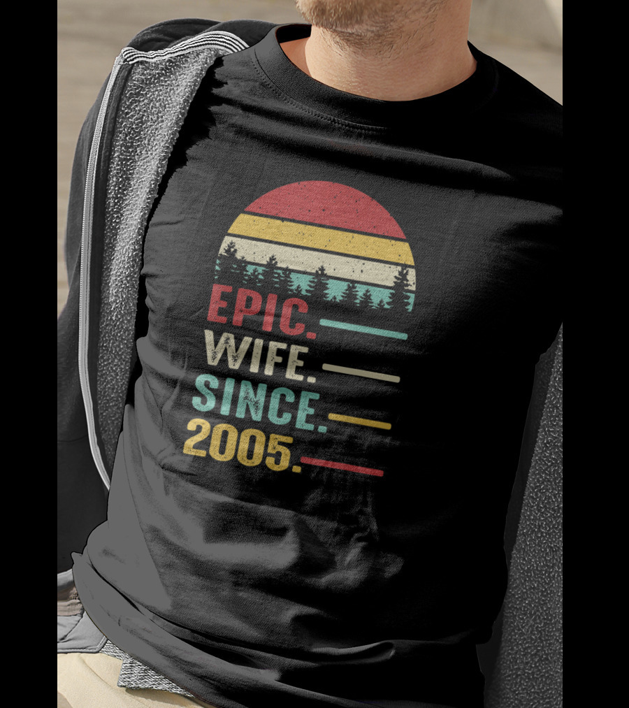 Epic Wife Since 2005 Retro Sunset Pines T-Shirt