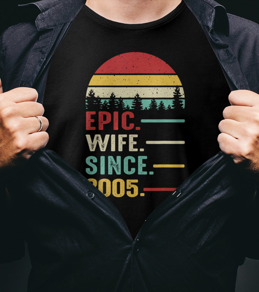 Epic Wife Since 2005 Retro Sunset Pines T-Shirt