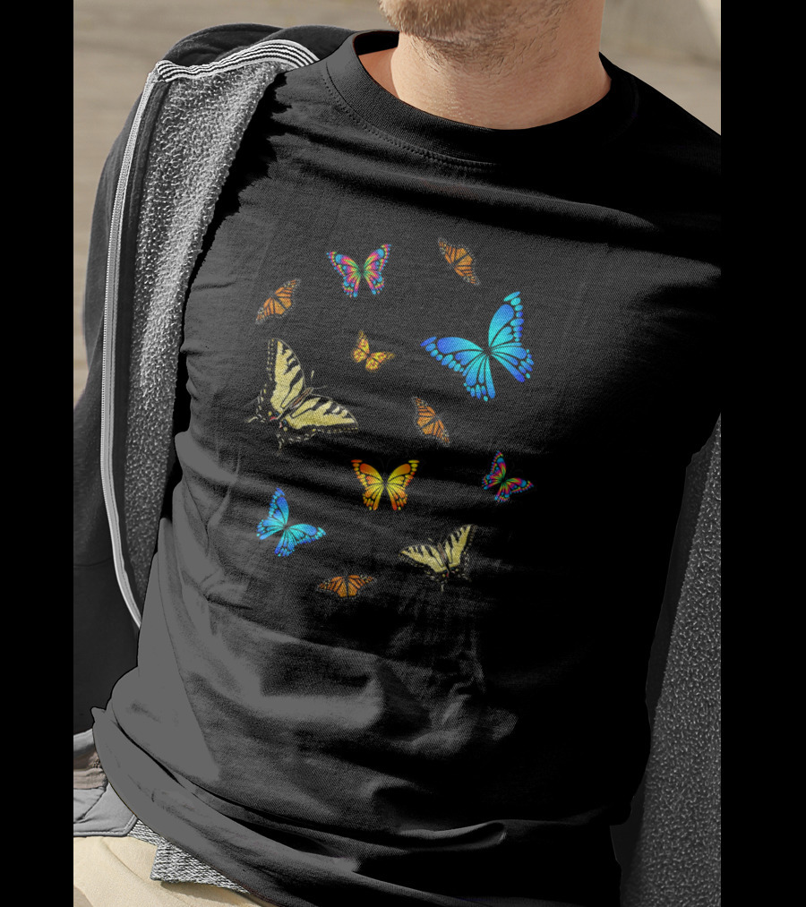 Butterfly Crazy Vibrant Monarch Blue Swallowtail Spiral T-Shirt