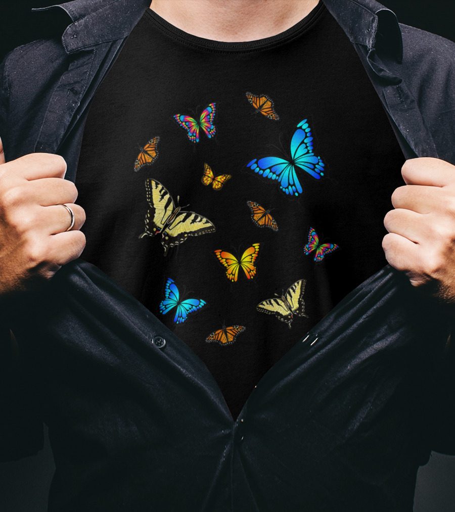 Butterfly Crazy Vibrant Monarch Blue Swallowtail Spiral T-Shirt