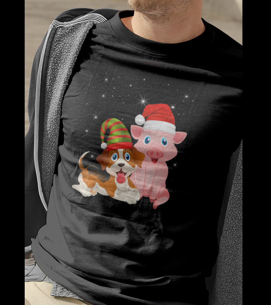 Christmas Festive Dog Pig Santa Hats T-Shirt