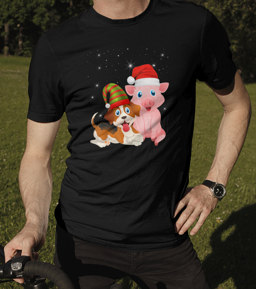 Christmas Festive Dog Pig Santa Hats T-Shirt