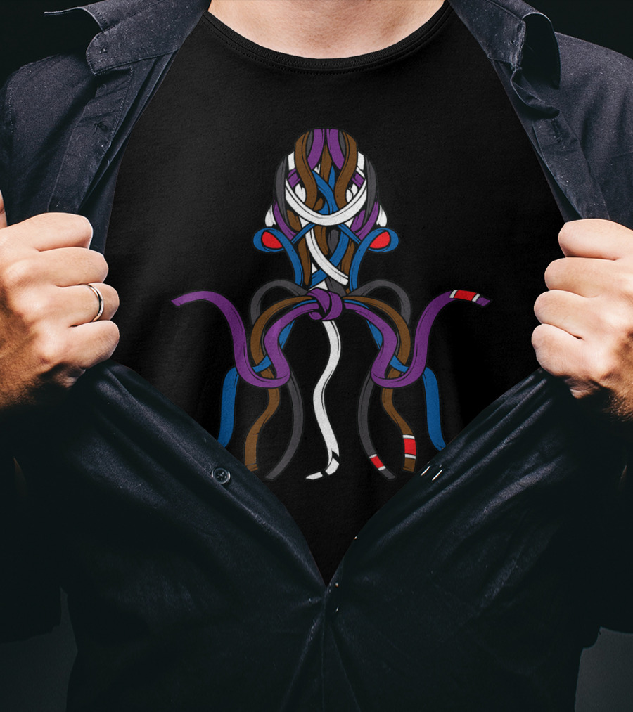 Cool Unique Jiu Jitsu Octopus Belts Brazil Multicolored Tentacles T-Shirt