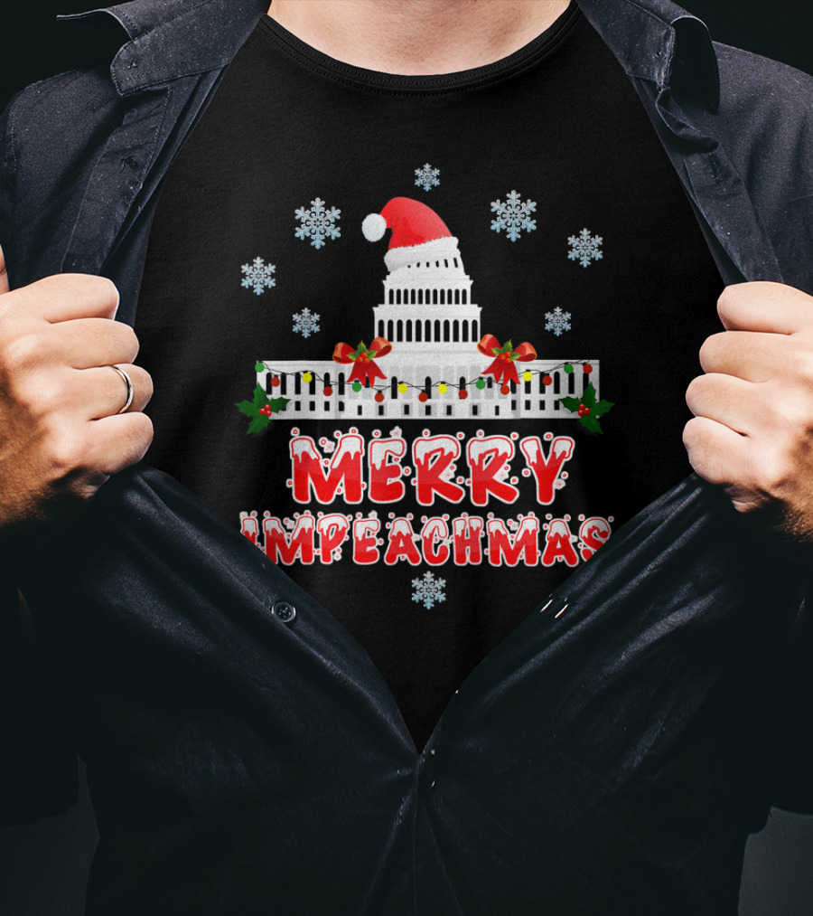 Merry Impeachmas Santa Hat Capitol Snowflakes T-Shirt