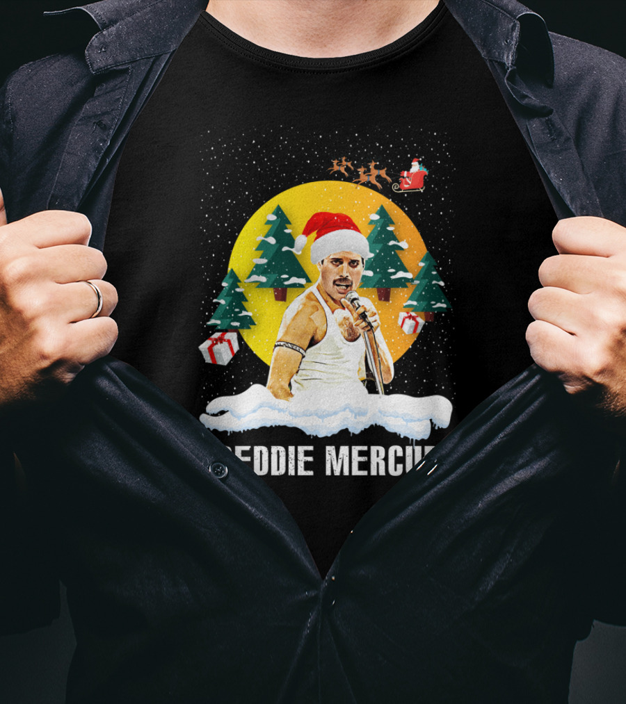 Freddie Mercurys Love Christmas Santa Hat Trees Gifts T-Shirt