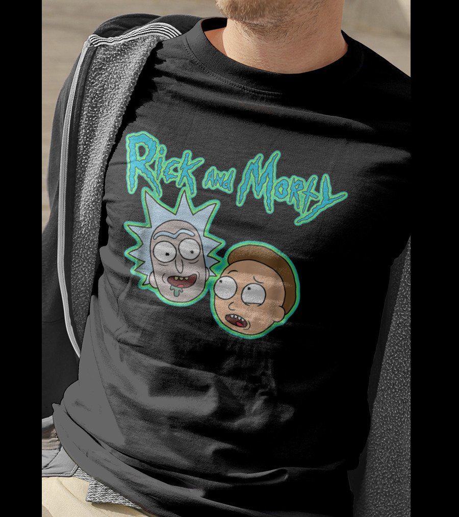 Rick And Morty Heads And Logo Iconic Characters Text T-Shirt