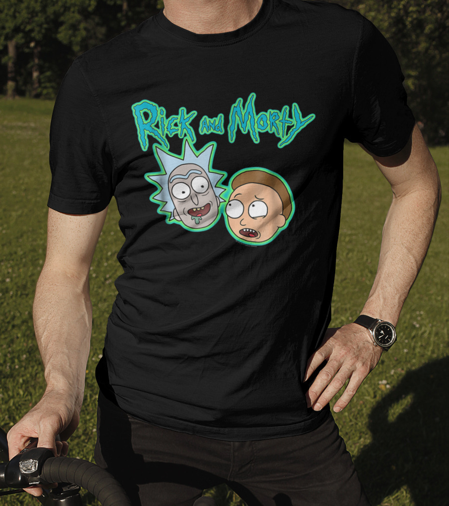 Rick And Morty Heads And Logo Iconic Characters Text T-Shirt