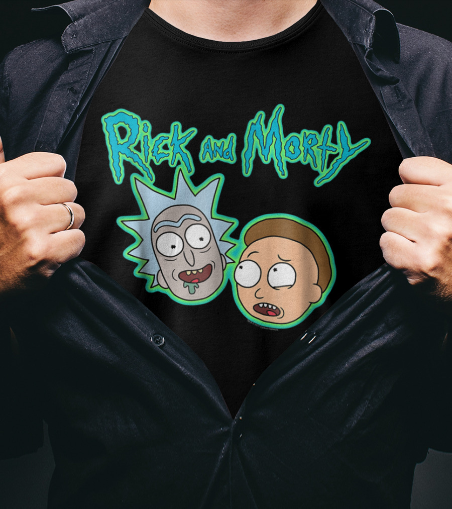 Rick And Morty Heads And Logo Iconic Characters Text T-Shirt