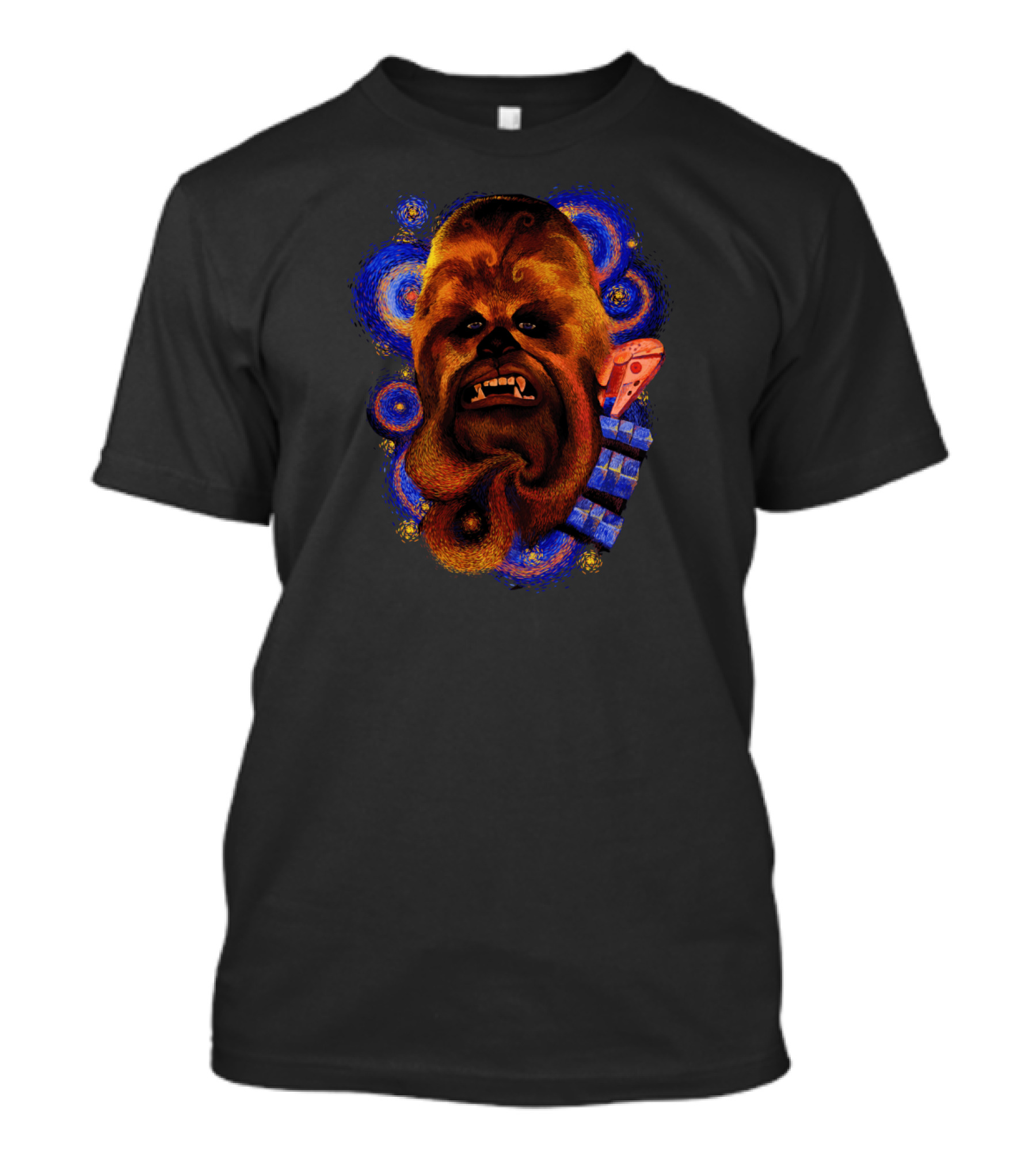 Star Wars Chewbacca Van Gogh Starry Night Style Pizza Space T-Shirt