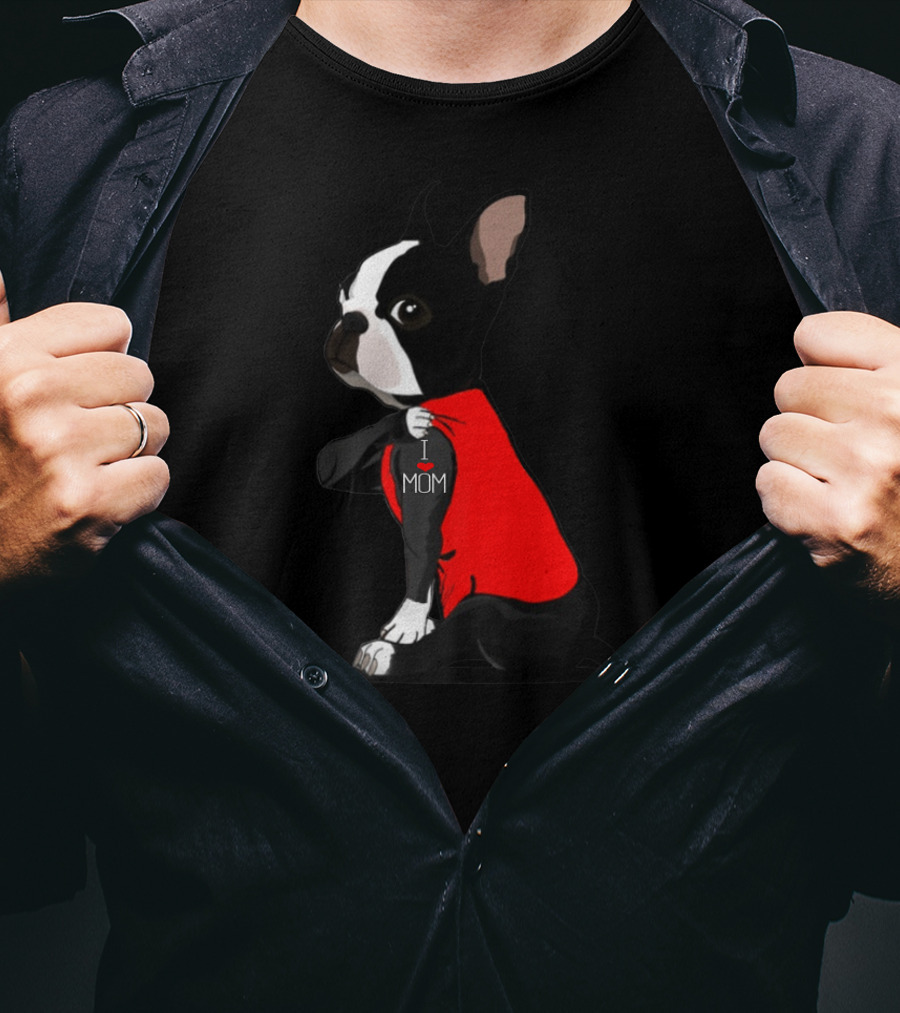 Boston Terrier I Love Mom Tattoo T-Shirt