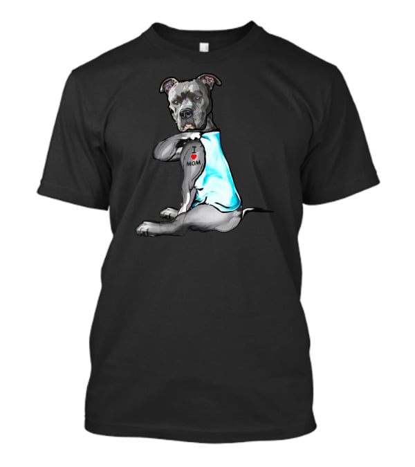 Pitbull Dog I Love Mom Tattoo T-Shirt