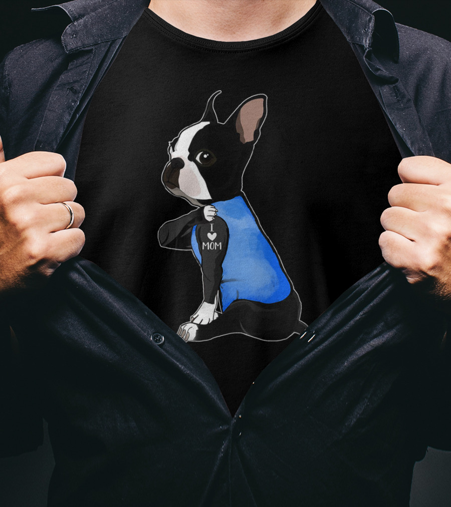 I Love Mom Boston Terrier Tattoo Gifts T-Shirt