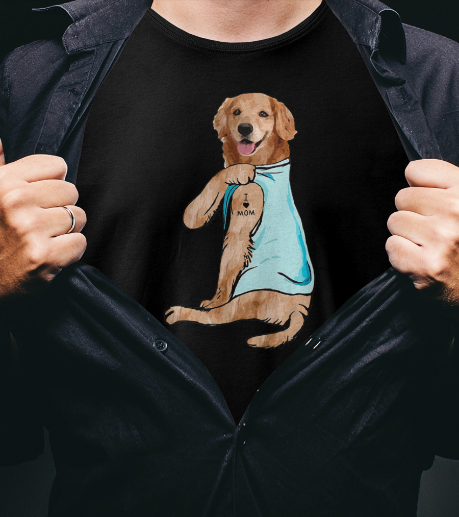 Golden Retriever I Love Mom Tattoo T-Shirt