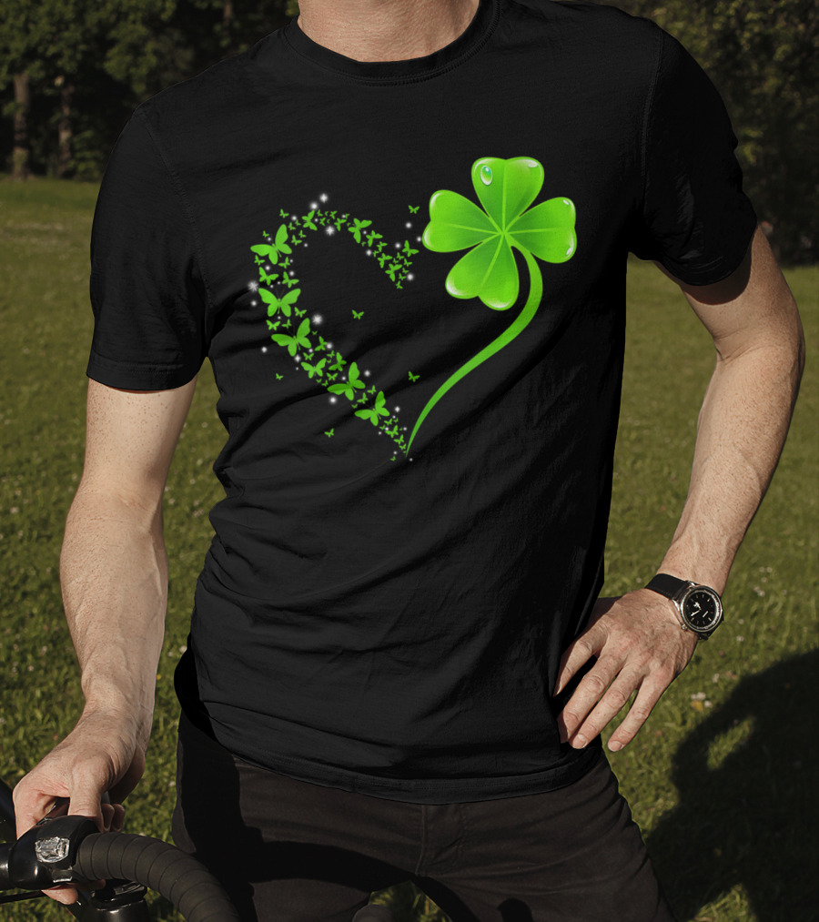Heart Shamrock Butterfly St Patrick's Day Green Clover T-Shirt