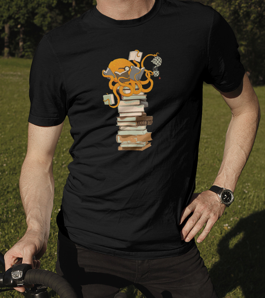 Octopus Reading Tea Coffee Books Stack T-Shirt