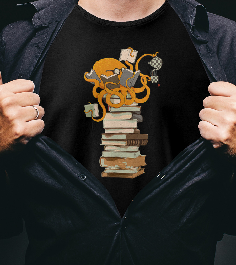 Octopus Reading Tea Coffee Books Stack T-Shirt