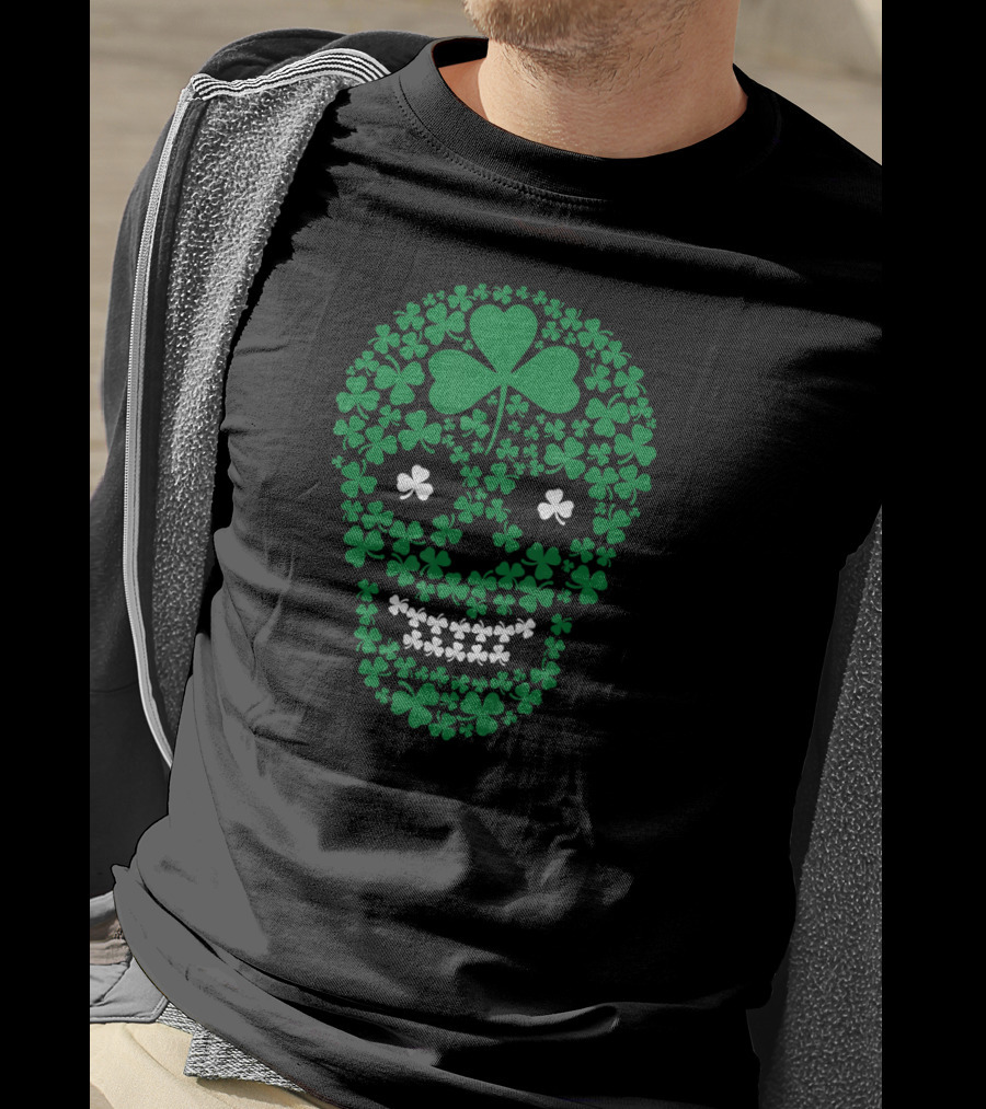 Saint Patrick's Day Shamrocks Skull Green Clover T-Shirt