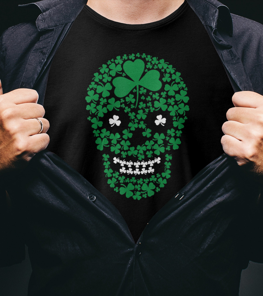 Saint Patrick's Day Shamrocks Skull Green Clover T-Shirt