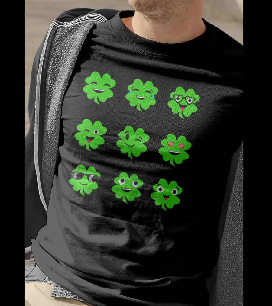 St Patricks Day Irish Shamrock Emoji Faces With Heart Eyes And Sunglasses T-Shirt
