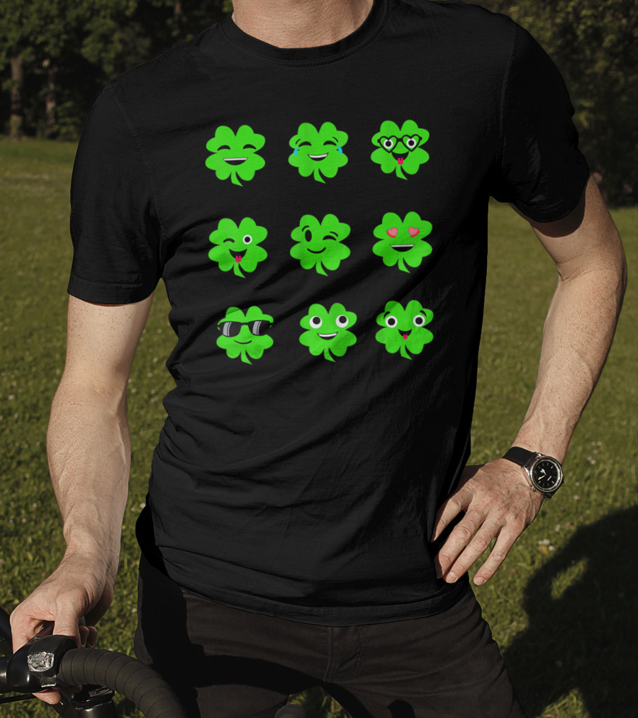 St Patricks Day Irish Shamrock Emoji Faces With Heart Eyes And Sunglasses T-Shirt