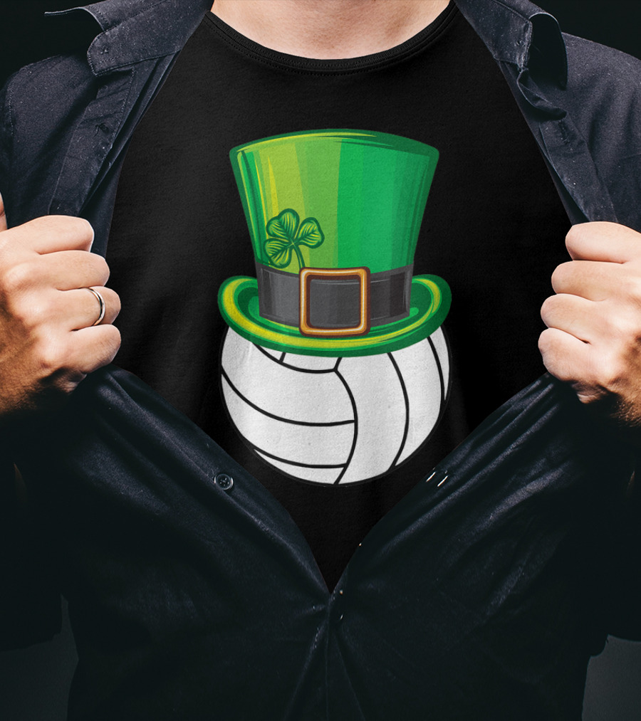 Volleyball Patrick's Day Clover Hat Volley Player T-Shirt