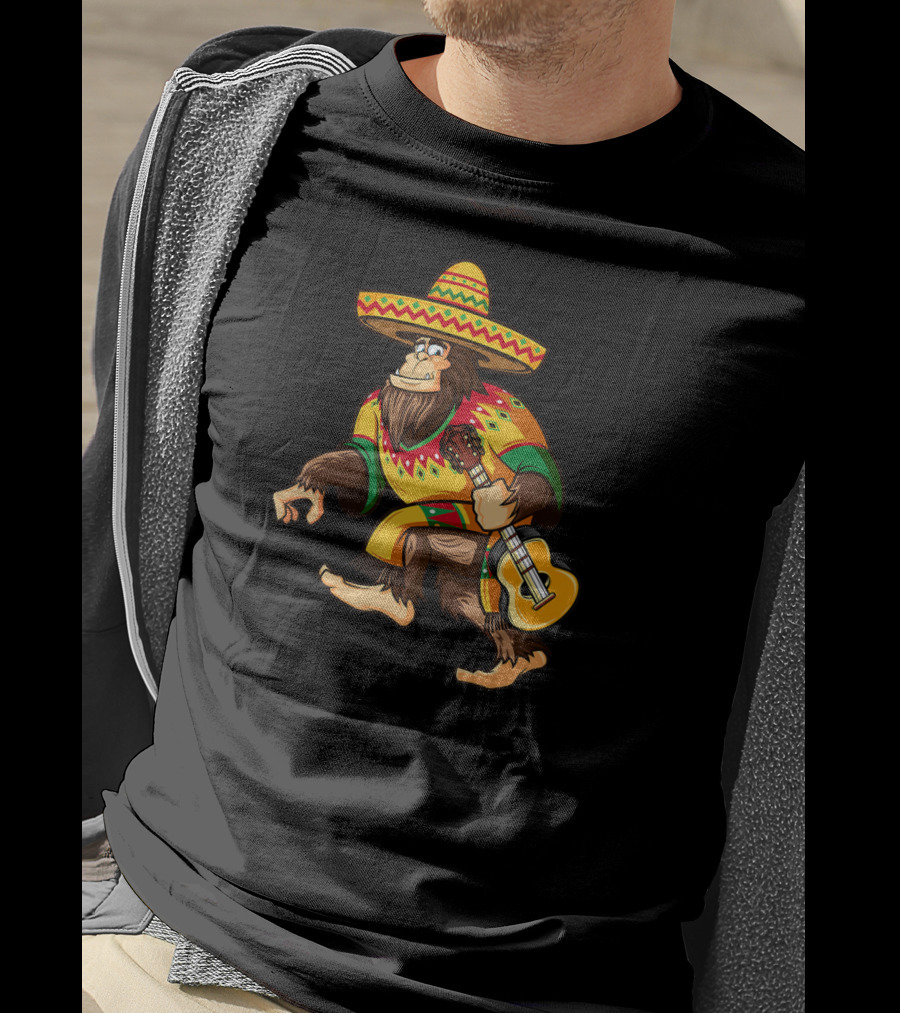 Bigfoot El De Mayo Mexican Sombrero Guitar Poncho Fiesta T-Shirt
