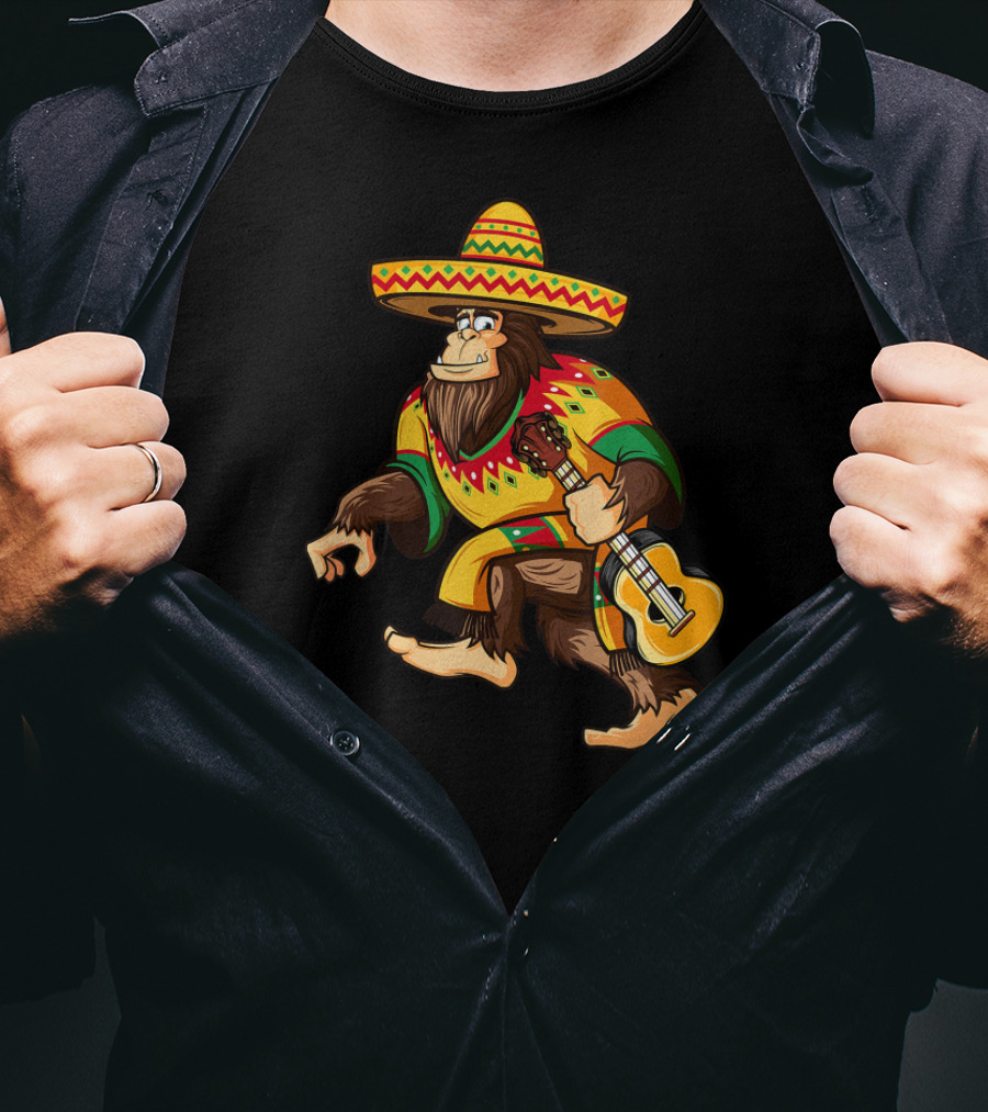 Bigfoot El De Mayo Mexican Sombrero Guitar Poncho Fiesta T-Shirt