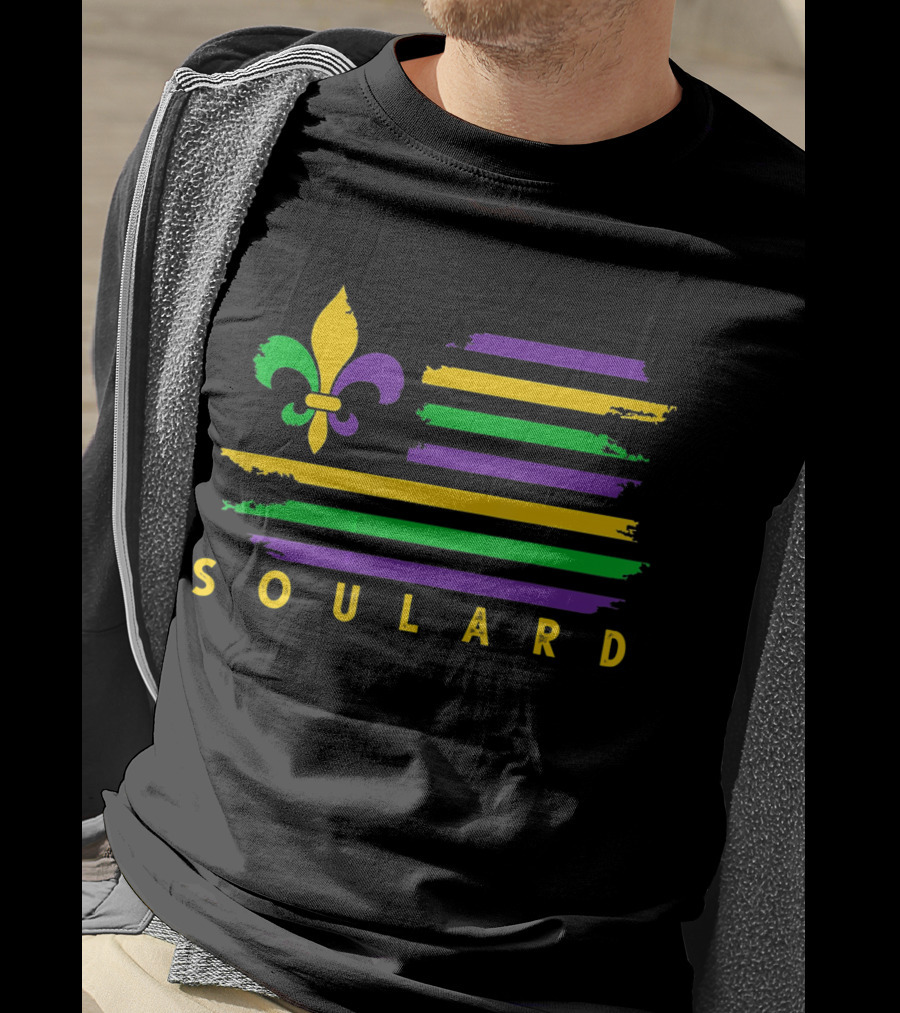 Soulard Fleur-de-Lis Mardi Gras Flag Stripes T-Shirt