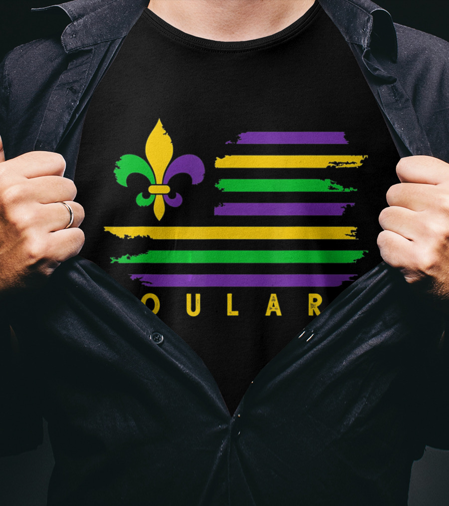 Soulard Fleur-de-Lis Mardi Gras Flag Stripes T-Shirt
