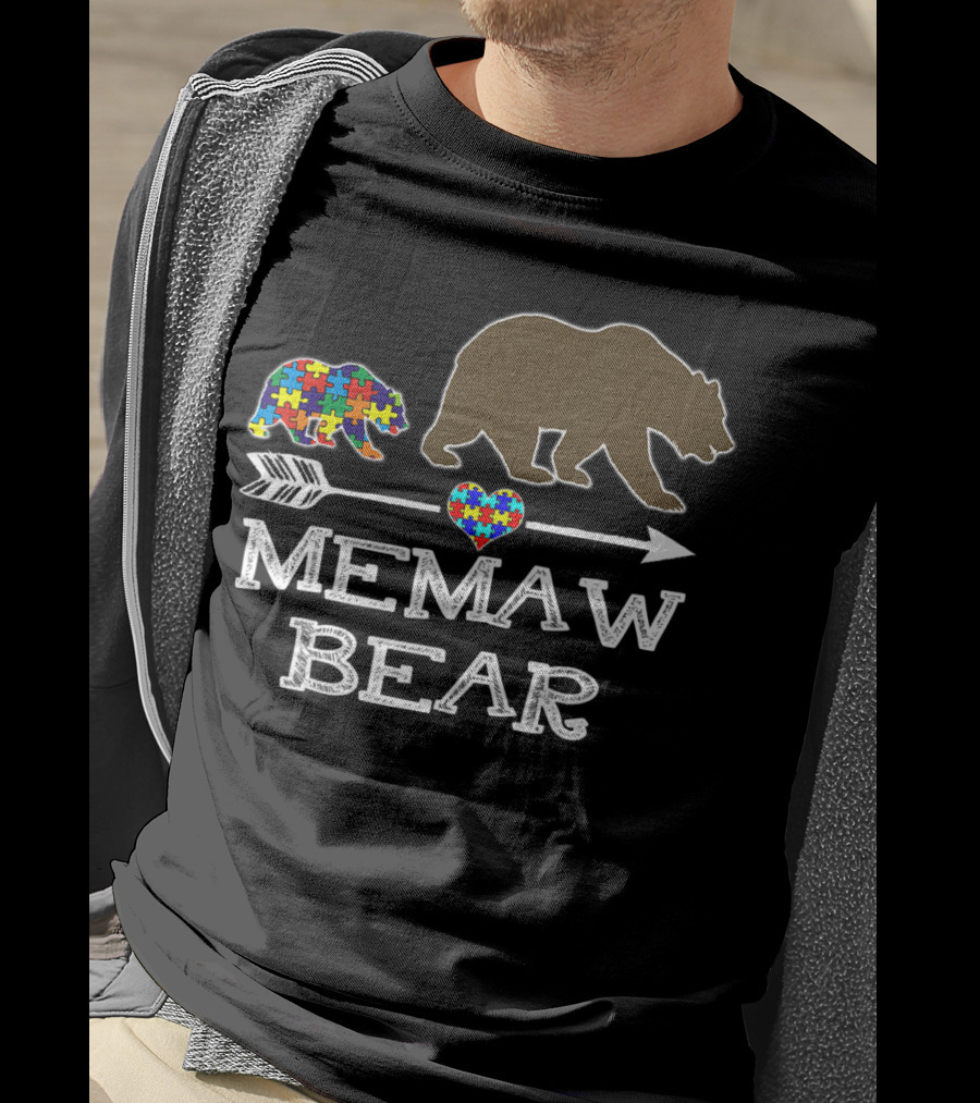 Memaw Bear Autism Puzzle Heart Baby Bear T-Shirt