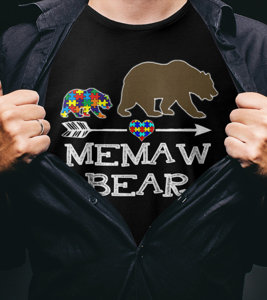 Memaw Bear Autism Puzzle Heart Baby Bear T-Shirt