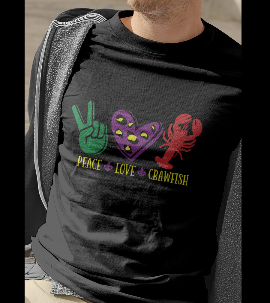 Peace Love Crawfish Fleur De Lis Mardi Gras Symbols T-Shirt
