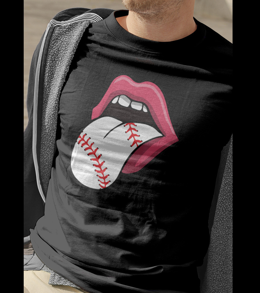 Baseball Stitch Red Lips Tongue T-Shirt