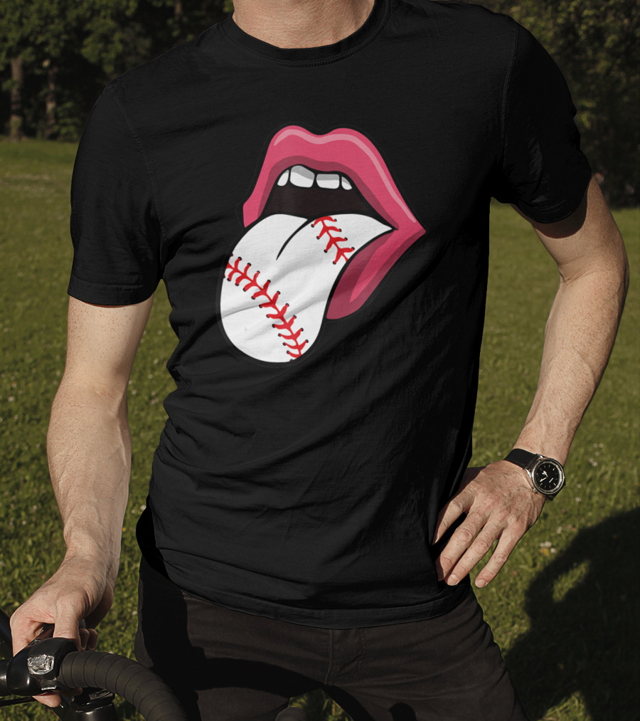 Baseball Stitch Red Lips Tongue T-Shirt