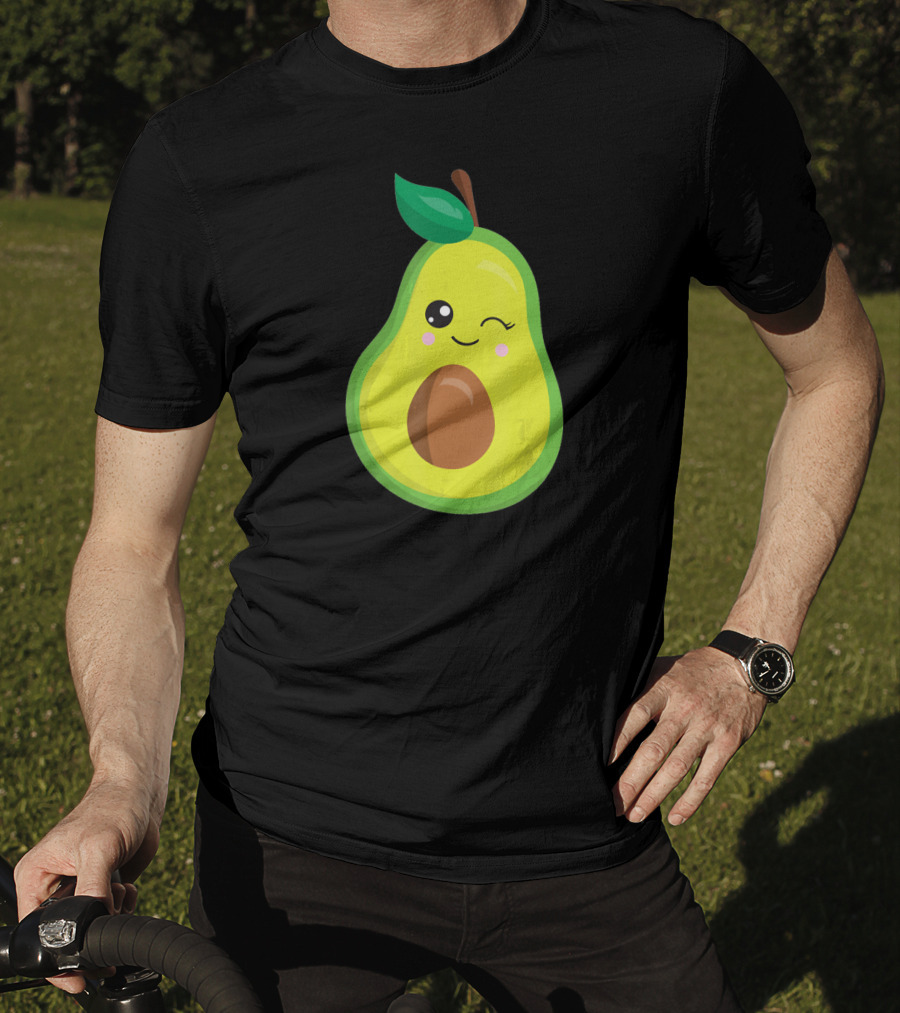 Avocado Vegan Kawaii Winking Cute Face Seed T-Shirt