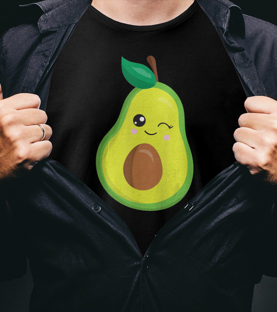 Avocado Vegan Kawaii Winking Cute Face Seed T-Shirt