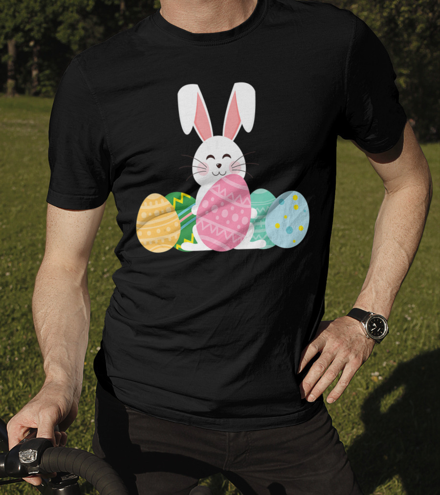 Cute Easter Bunny Egg Hunt Festive Colorful Eggs T-Shirt