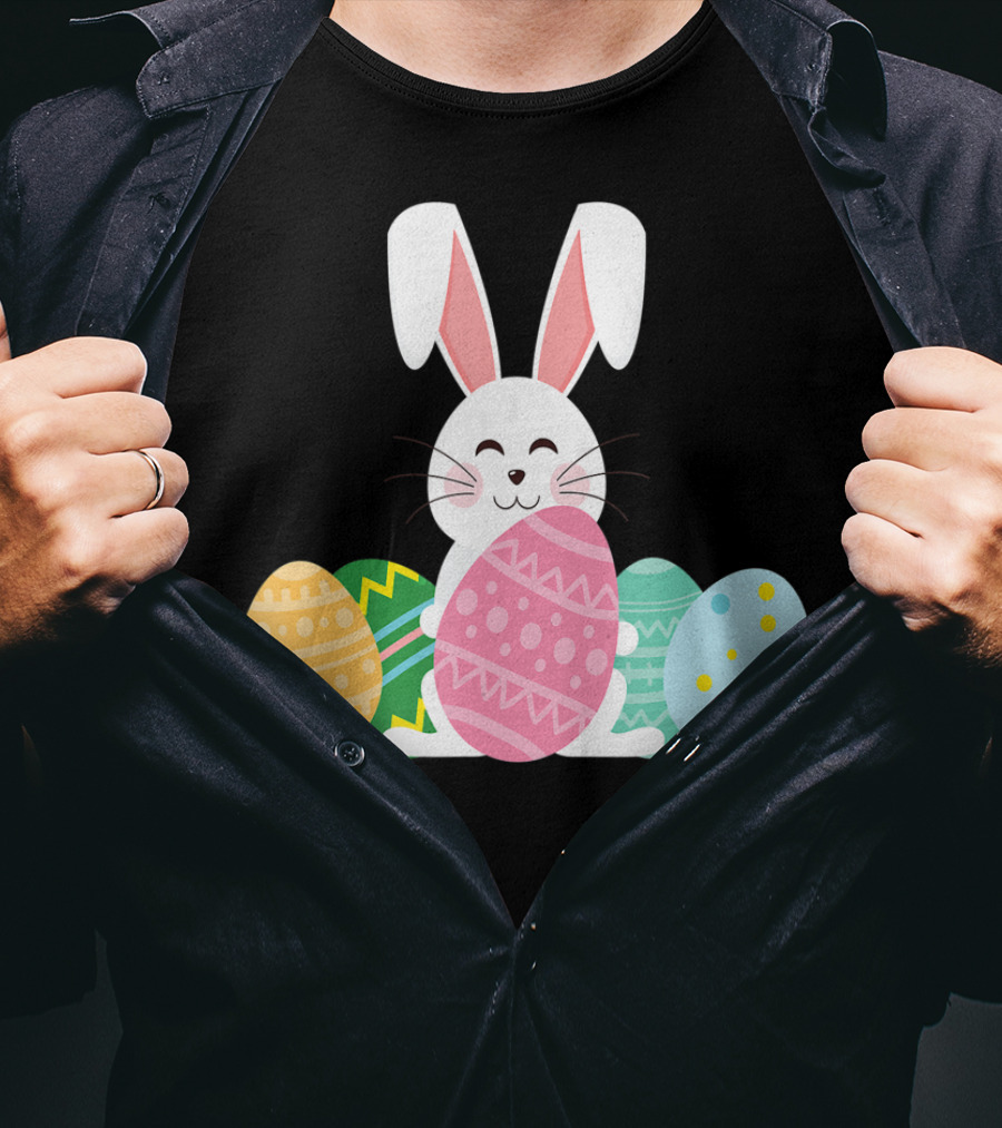 Cute Easter Bunny Egg Hunt Festive Colorful Eggs T-Shirt