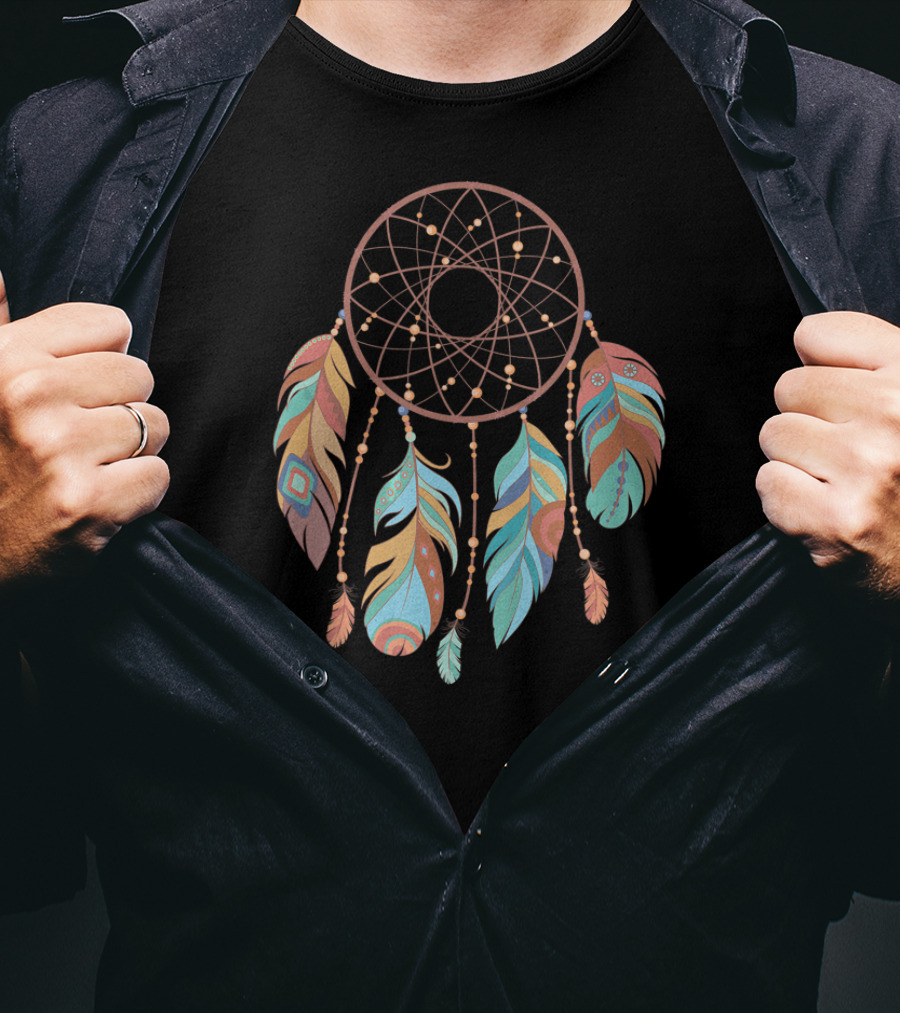 Dream Catcher With Colorful Feathers Native American T-Shirt