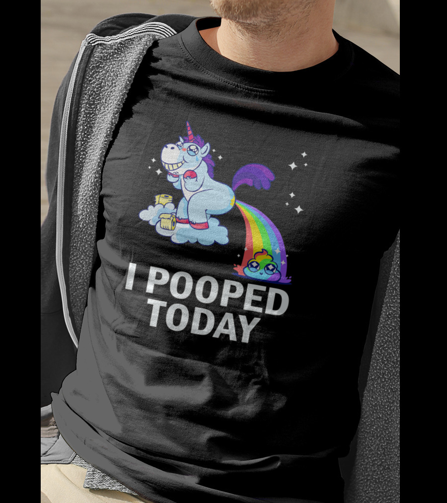 I Pooped Today Funny Rainbow Unicorn With Toilet Paper And Cloud T-Shirt