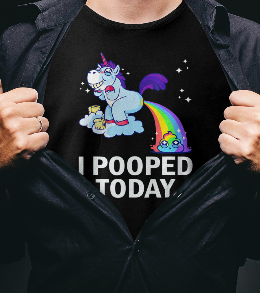 I Pooped Today Funny Rainbow Unicorn With Toilet Paper And Cloud T-Shirt